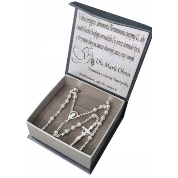 Różaniec srebrny na chrzest komunię prezent z paciorkami mały 925 + gratis