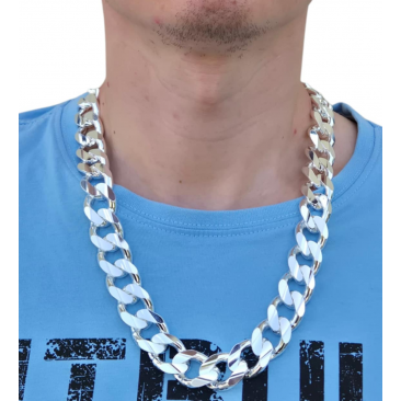 SREBRNY ŁAŃCUCH MĘSKI PANCERKA SOCZEWKOWA 18,9 MM  55 - 65 CM SREBRO 925