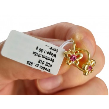 SREBRNE POZŁACANE KOLCZYKI DLA DZIEWCZYNKI ANGIELSKIE MOTYLKI 925