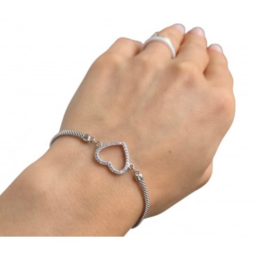 SREBRNA RODOWANA BRANSOLETKA DAMSKA NA RĘKĘ SERCE SERDUSZKO 20cm 925