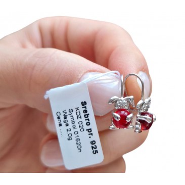 SREBRNE RODOWANE KOLCZYKI DLA DZIEWCZYNKI WISZĄCE KRÓLICZKI