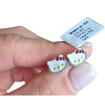 Srebrne rodowane kolczyki dla dziewczynki sztyft kotki 925