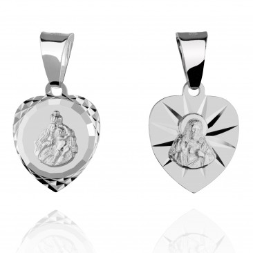 Srebrny medalik Matka Boska Szkaplerzna w sercu otwarte serce Pana Jezusa 925