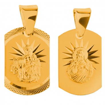 Srebrny pozłacany medalik matka boska Szkaplerzna + otwarte serce Pana Jezusa 925