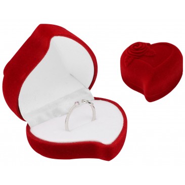 Pudełko welurowe serce czerwone na pierścionek kolczyki